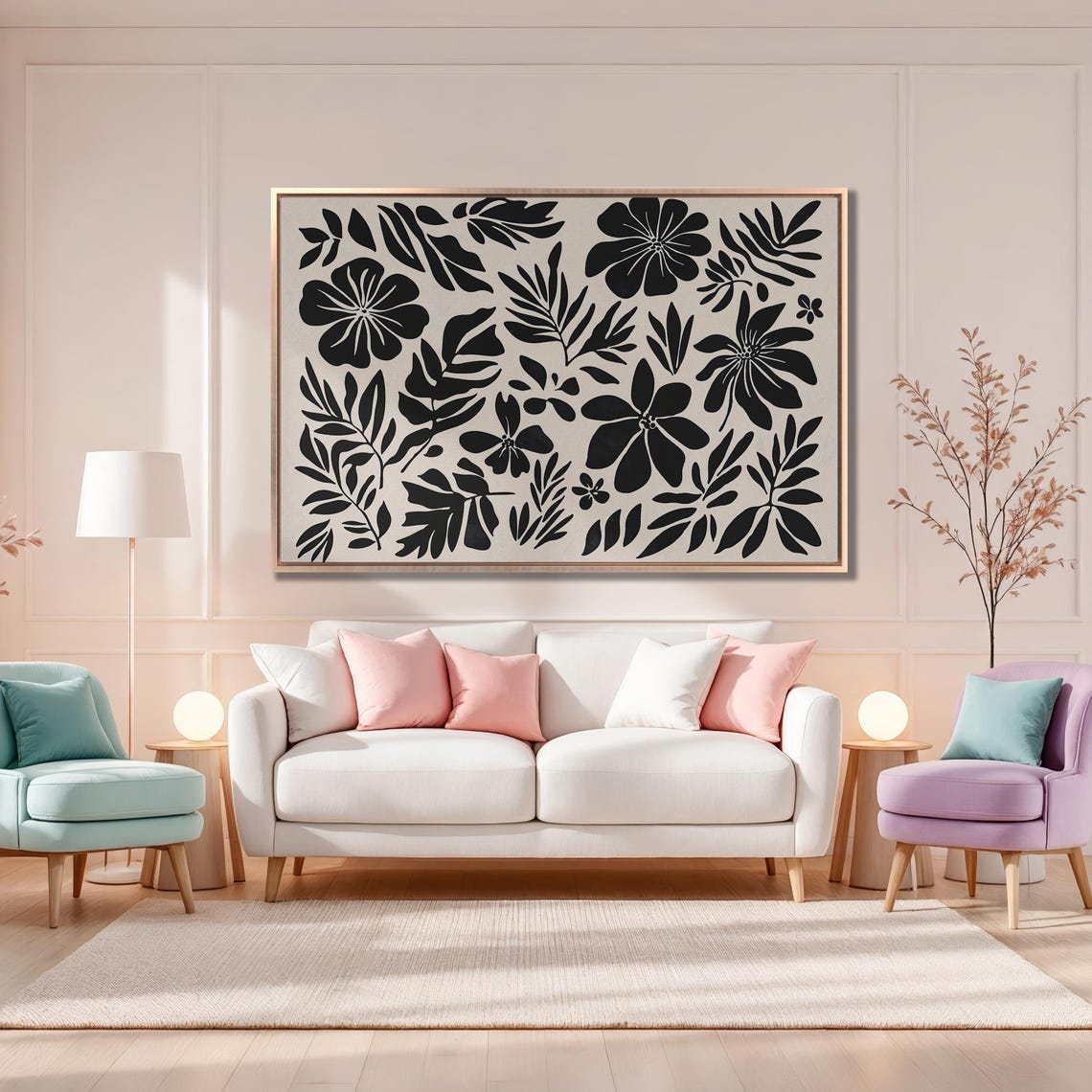 Bold Black Botanical Floral Pattern On A Beige Background Poster - Image 4