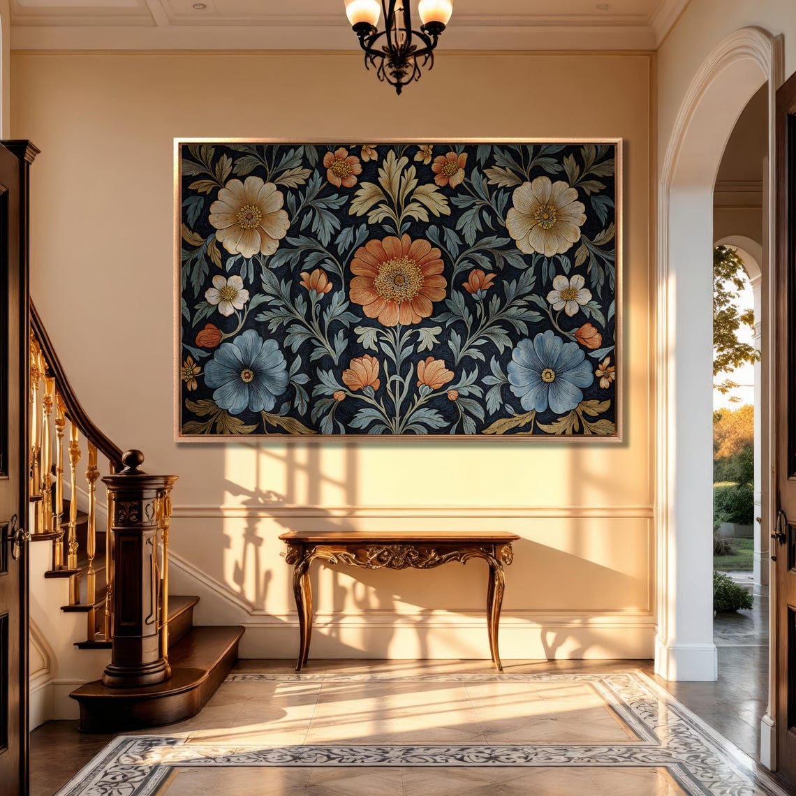 Symmetric William Morris Floral Pattern on Dark Ground Poster - Image 5