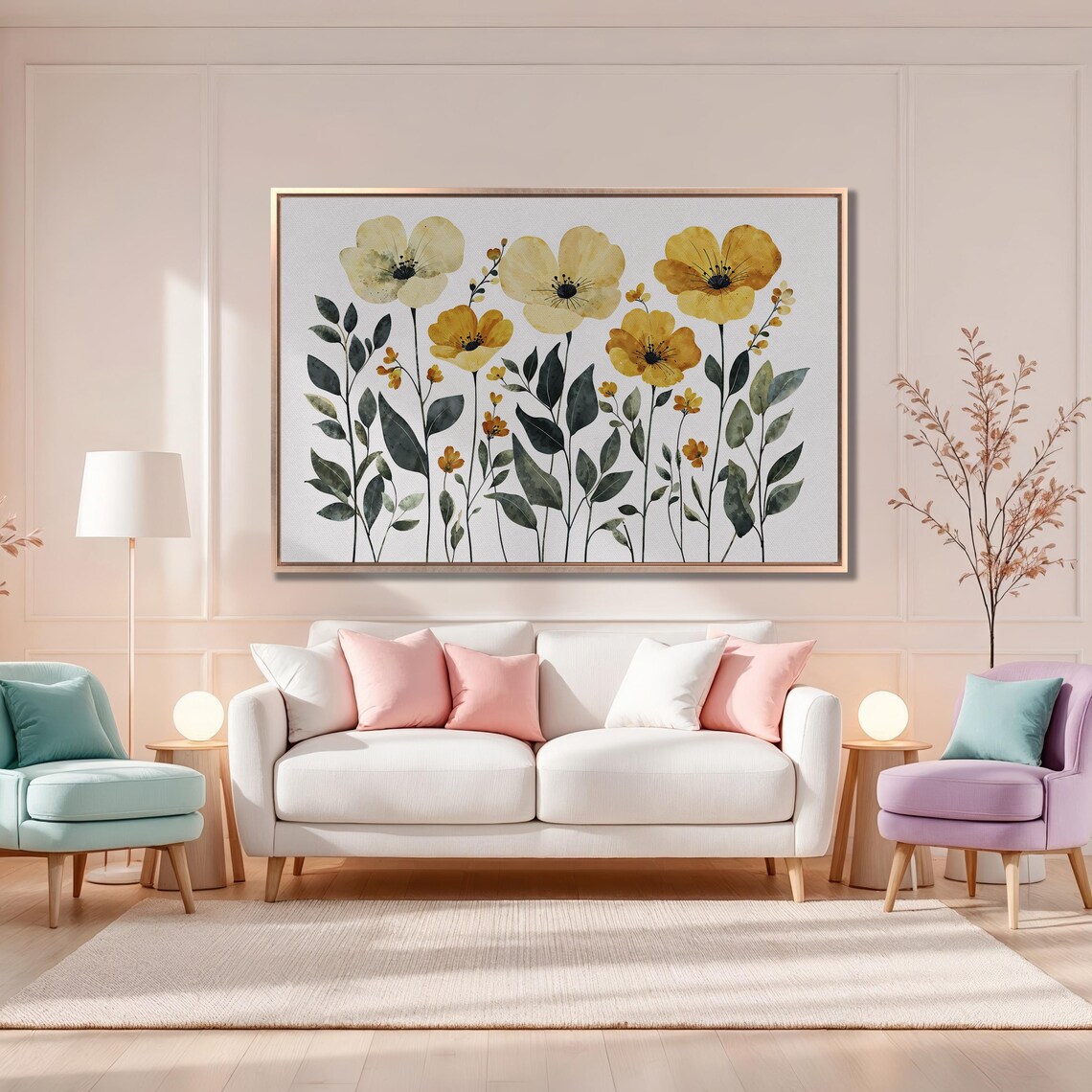 Yellow Poppies Watercolor Botanical Floral Art on White Poster - Image 4