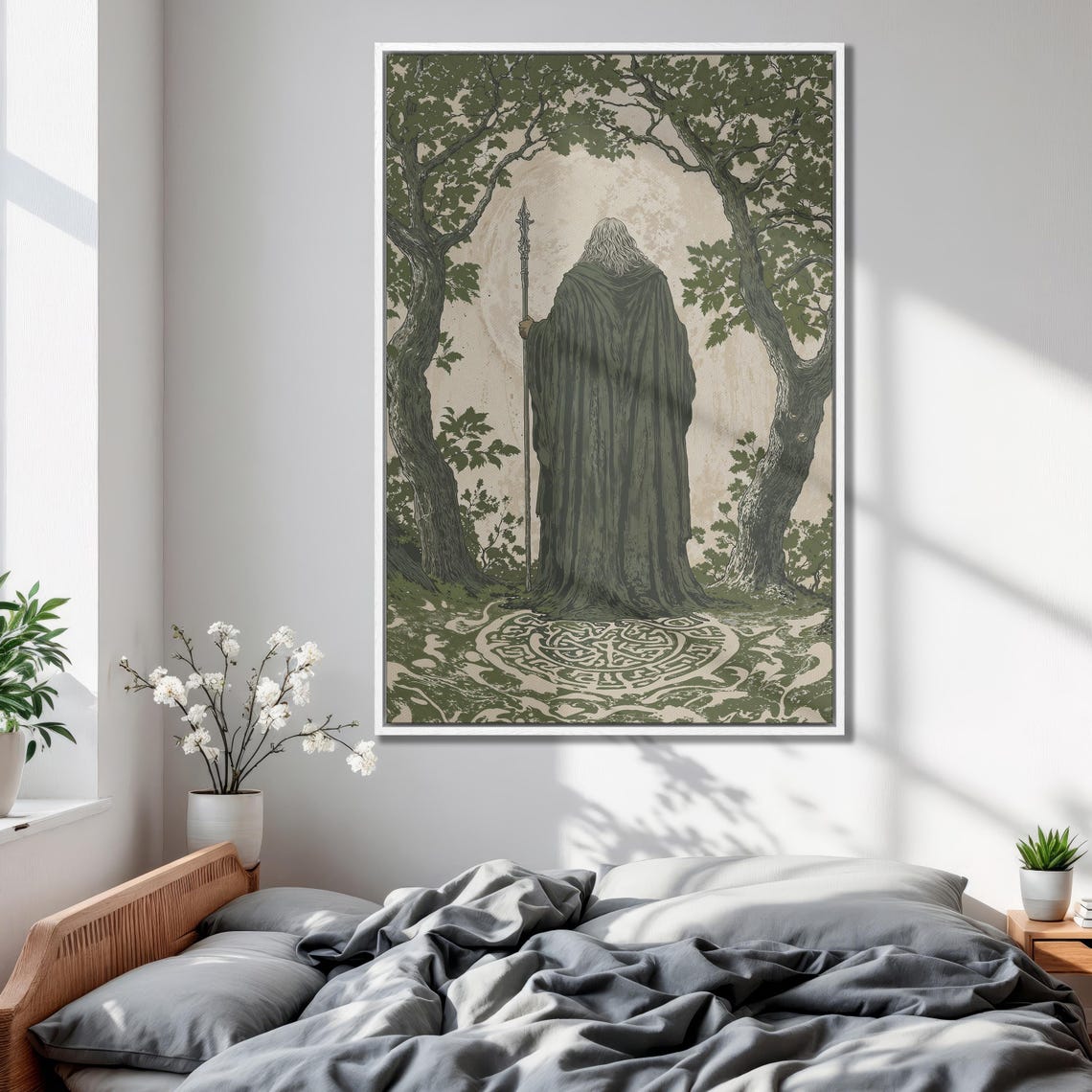 Wise Wizard And Enchanted Trees Extra Large Framed Print Medieval Mystical Wall Art Vintage Fantasy Home Decor Ready To Hang - Image 2