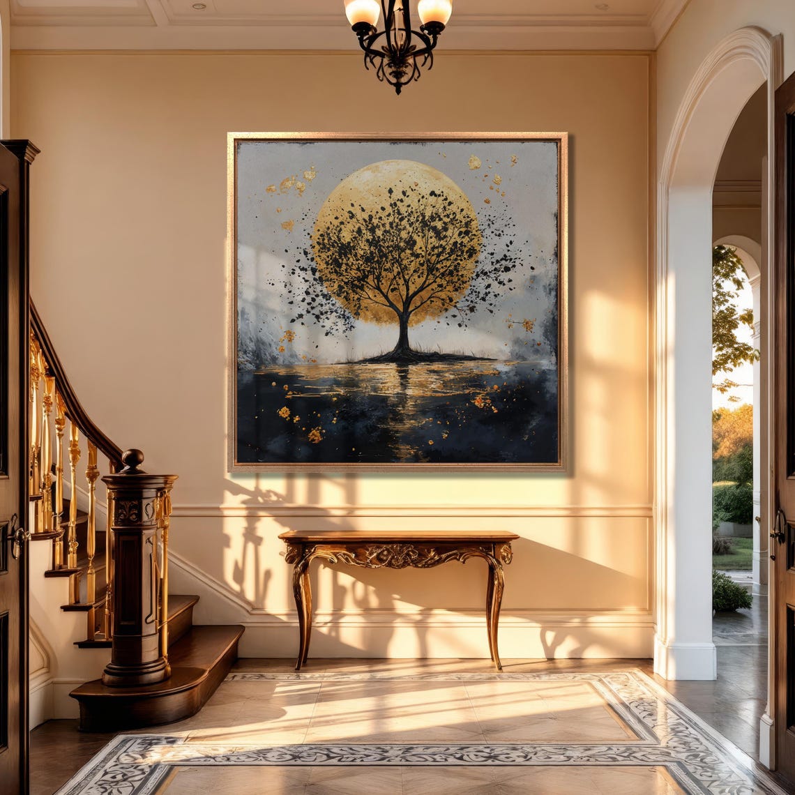 Mystical Tree And Golden Moon Wall Art Surreal Landscape Painting Print Abstract Nature Wall Decor Large Scenery Poster Ready To Hang - Image 4