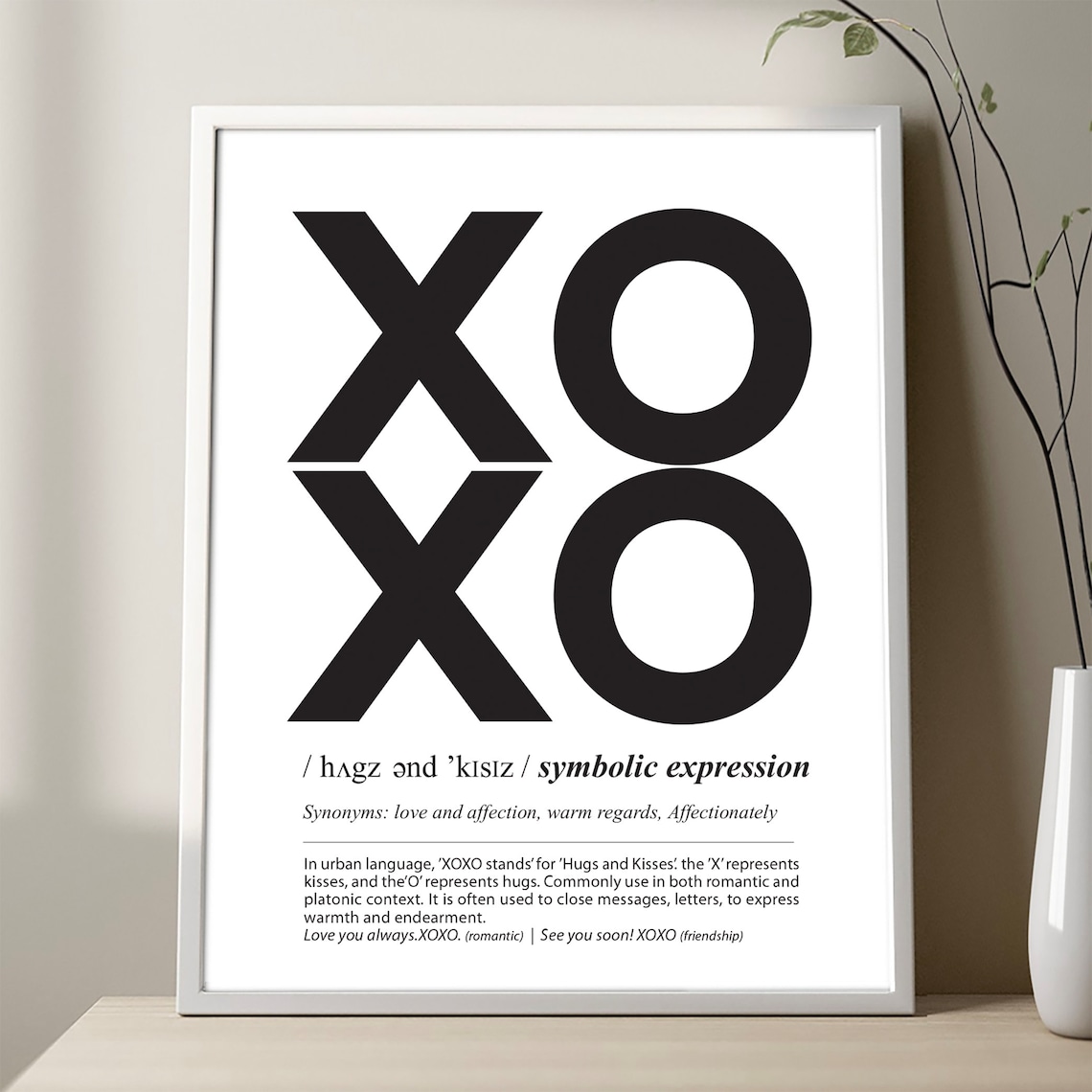 Xoxo Definition Poster Hugs And Kisses Print Minimalist Wall Decor Dictionary Art