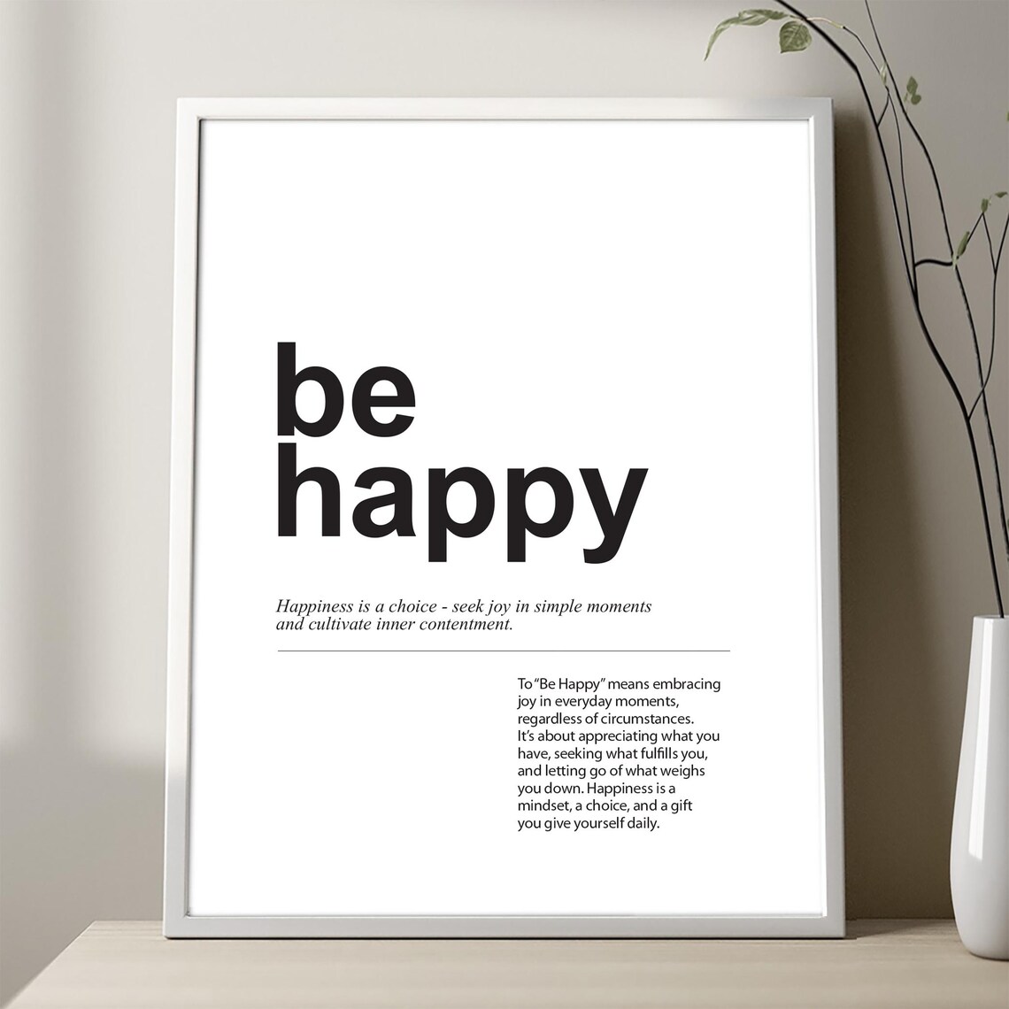 Be Happy Definition Poster Expression Print Minimalist Wall Decor