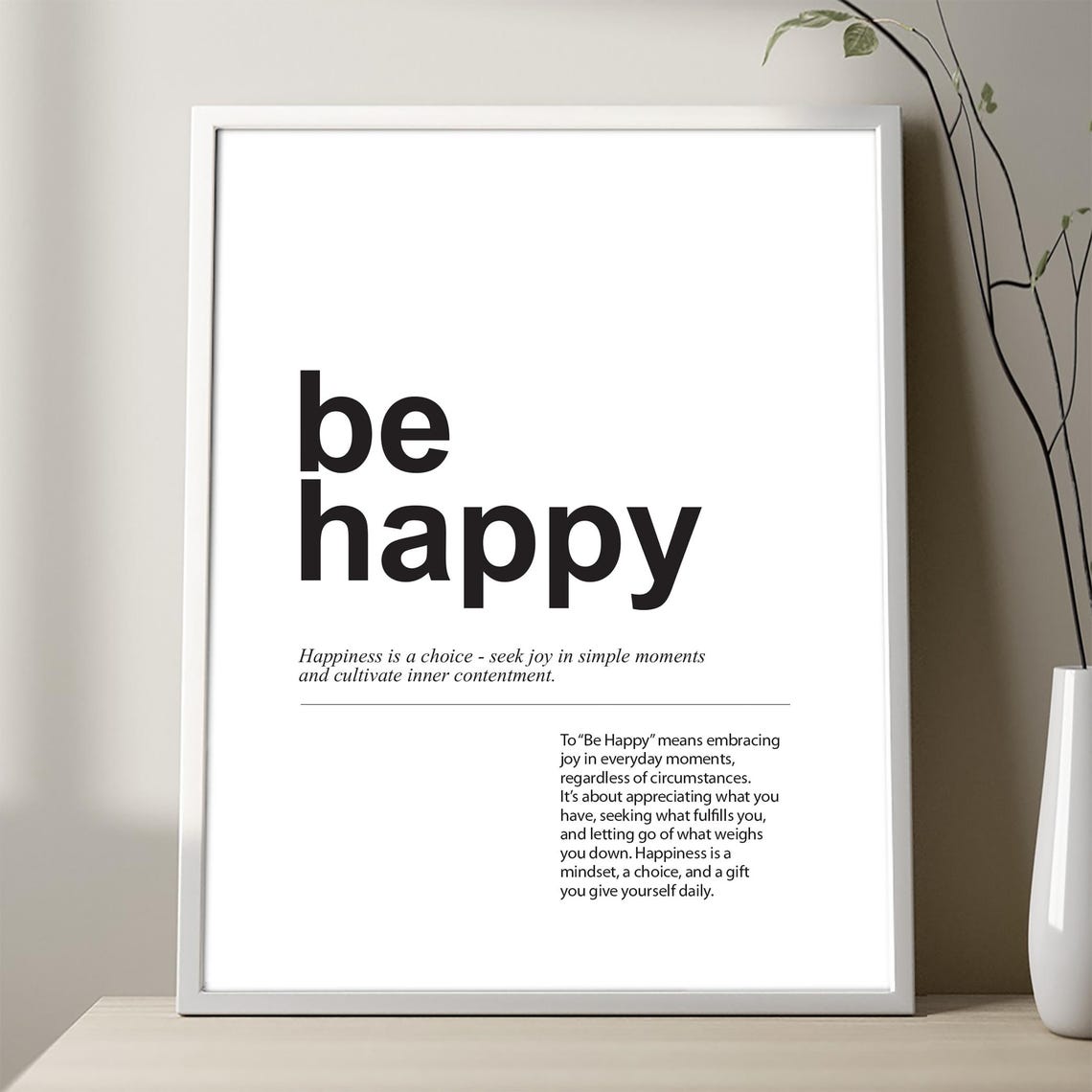 Be Happy Expression Meaning Minimalist Typography Quote Poster