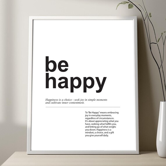 Be Happy Definition Poster Expression Print Minimalist Wall Decor