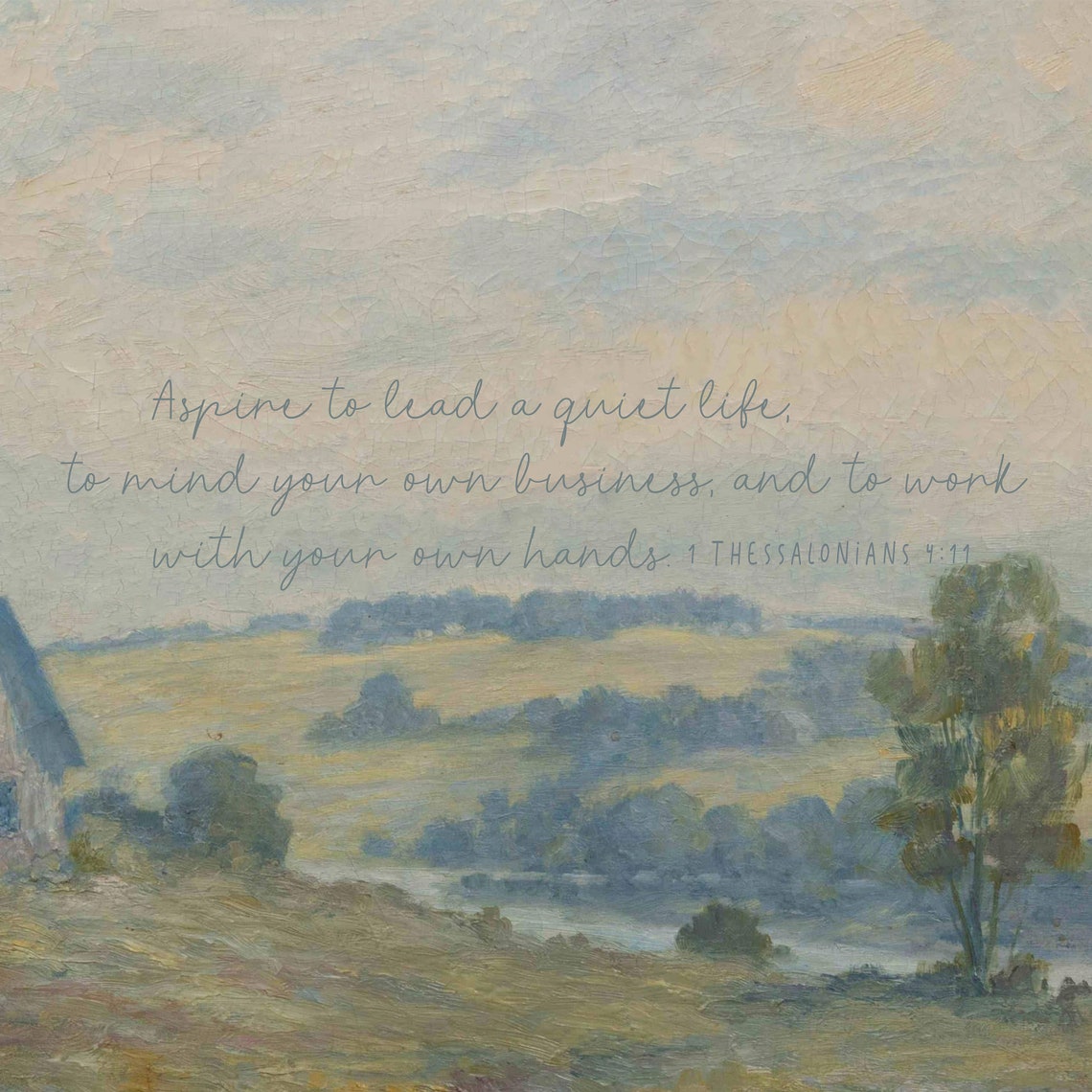 Scripture Wall Art On Vintage Tapestry Print Live A Quiet Life Scripture Vintage Wall Art Countryside Landscape Art 540 - Image 2