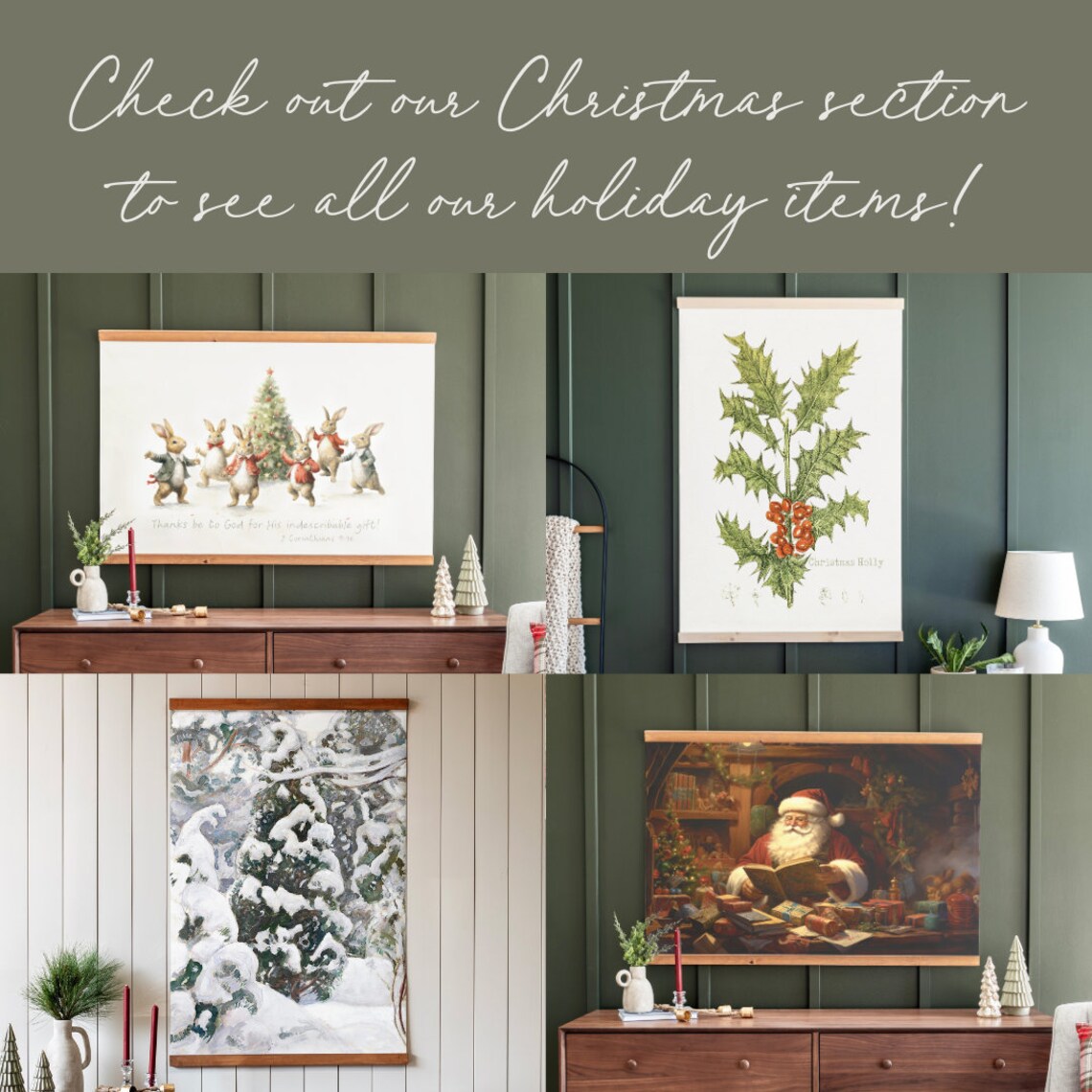 White Christmas Tree Nature Scene, Holiday Wall Art Print - Image 3