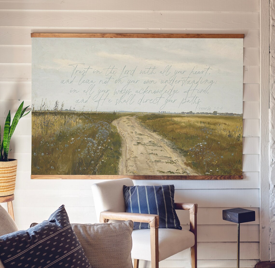 Proverbs 3:5-6 Trust in the Lord Verse Over a Meadow Path Painting Poster - Image 2