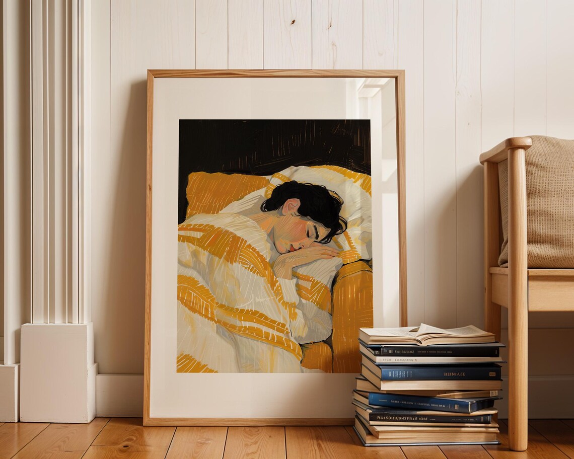 Sleeping Woman Wrapped in a Golden Yellow Blanket on a Sofa Poster - Image 3