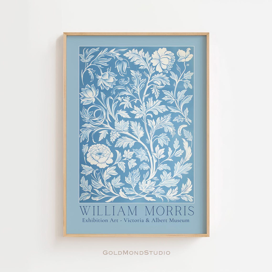 William Morris Dusty Blue White Floral V&A Exhibition Art Poster