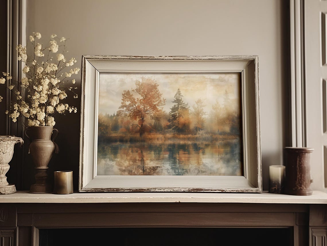 Autumn Lake Golden Trees Reflection Vintage Landscape Poster - Image 2