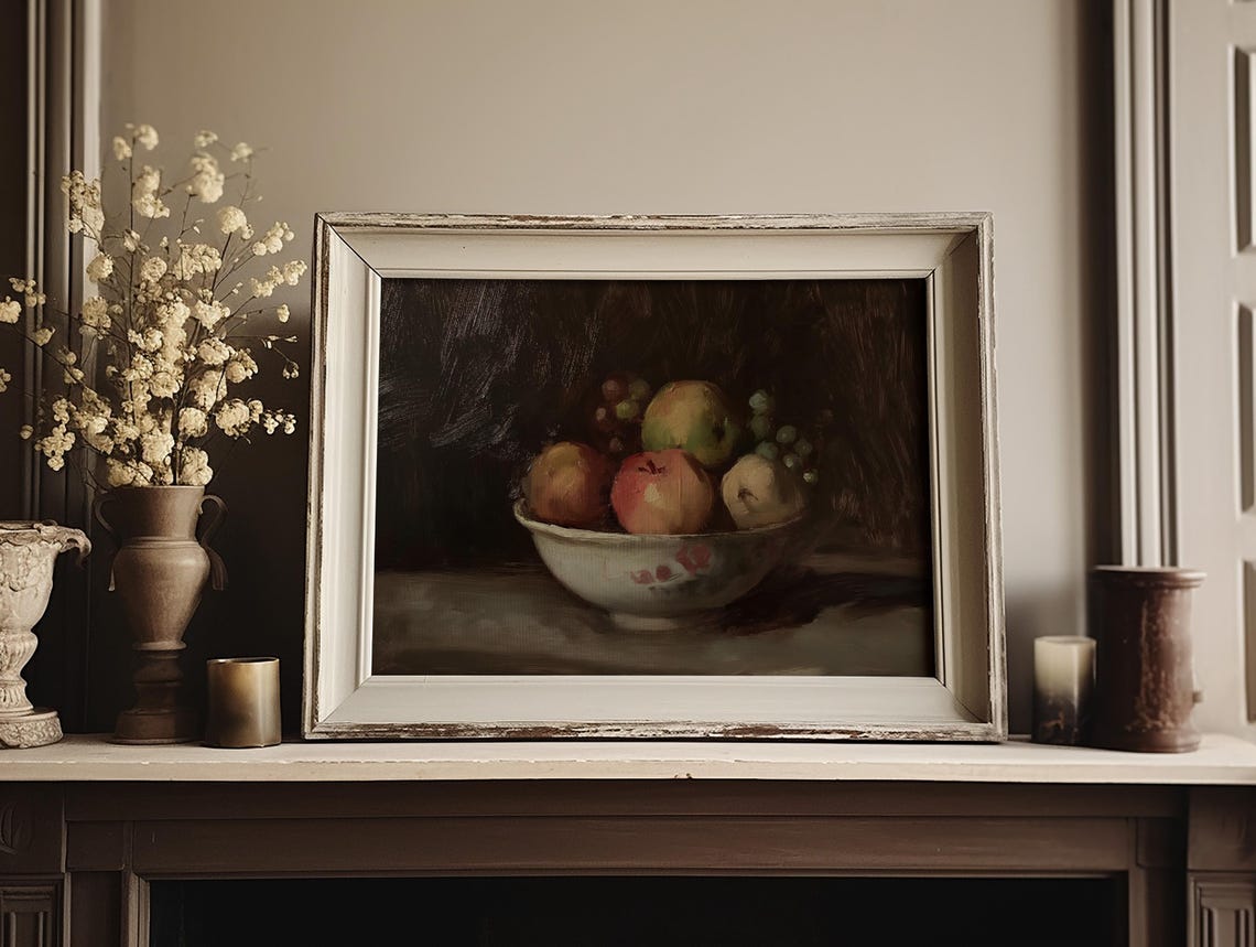 Dark Moody Fruit Bowl Ceramic Vintage Still Life Kitchen Poster - Image 3