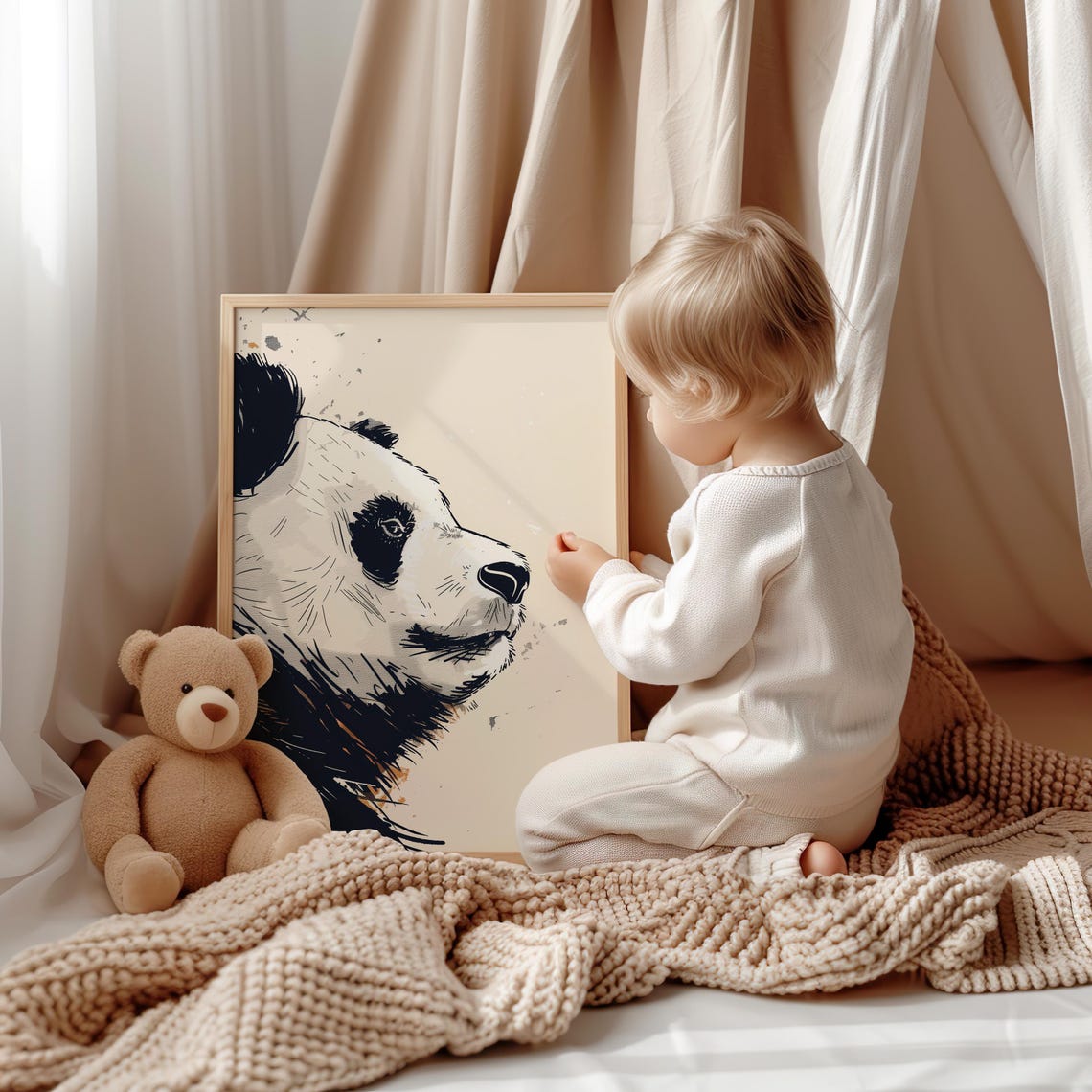 Giant Panda Profile in Black Ink with Expressive Brush Strokes Poster - Image 2