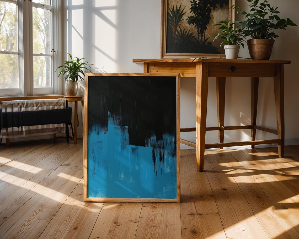 Bold Electric Blue And Black Abstract Minimalist Painting Poster - Image 3