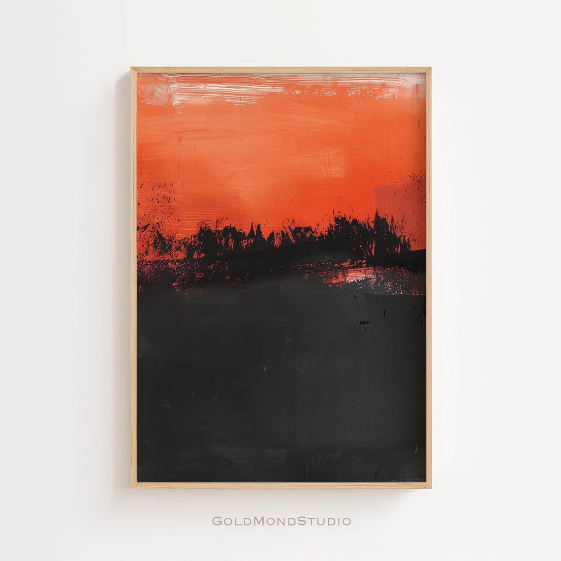 Abstract Orange Black Sky Horizon Brushstroke Modern Art Poster