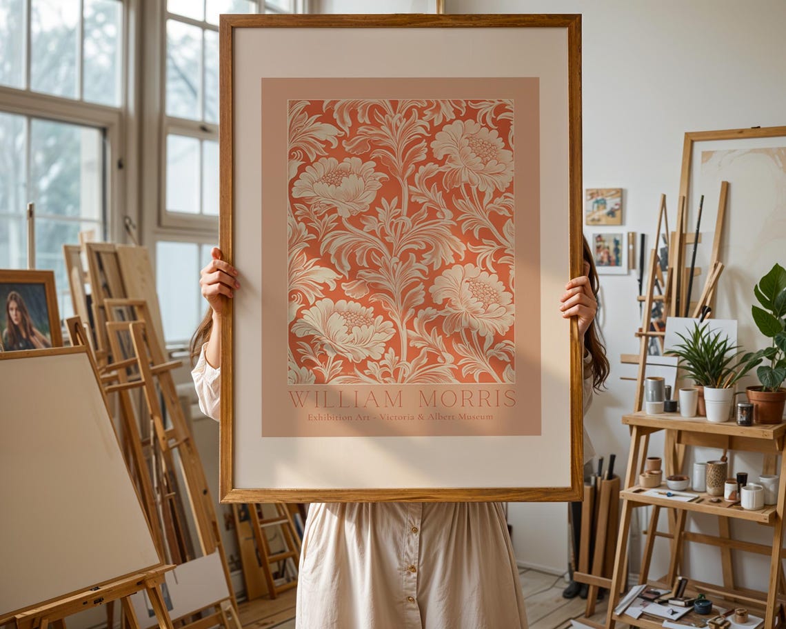 William Morris Coral Chrysanthemum Victoria and Albert Museum Poster - Image 2