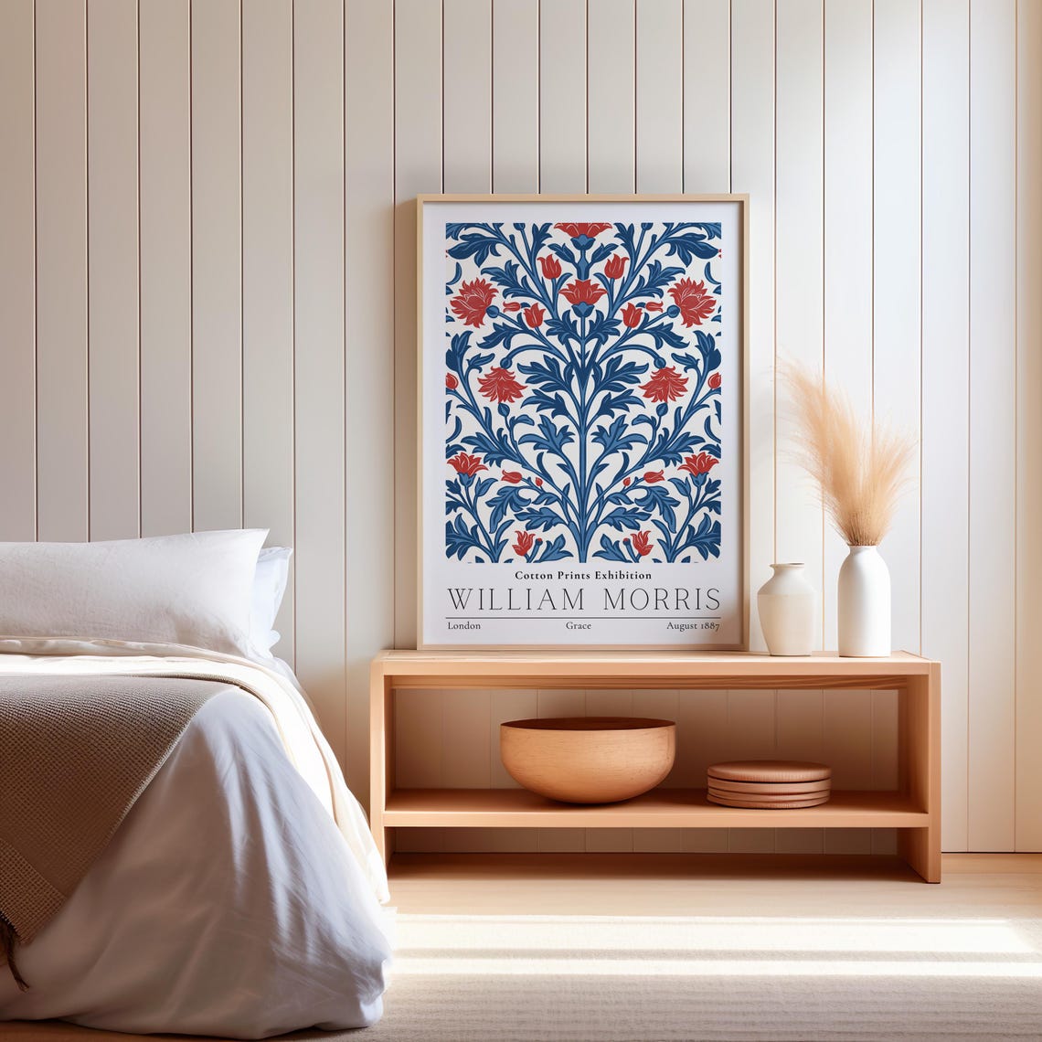 William Morris Grace Red Floral Vintage Cotton Exhibition Poster - Image 2
