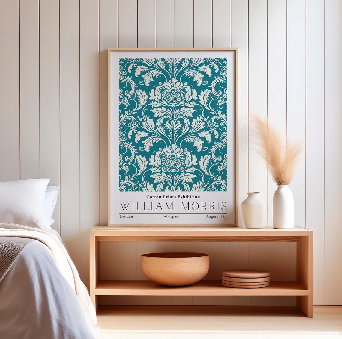 William Morris Whispers Teal Damask Vintage Cotton Exhibition Poster - Image 3