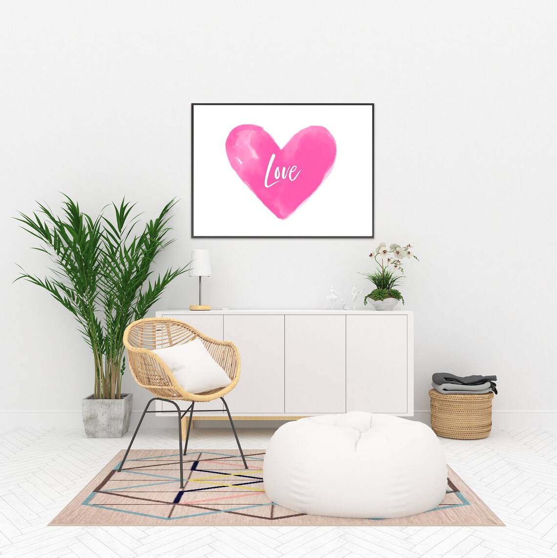 Hot Pink Love Heart Wall Art Pink Heart Nursery Art Girls Hot Pink Wall Decor Valentines Day Wall Art Hot Pink Heart - Image 2