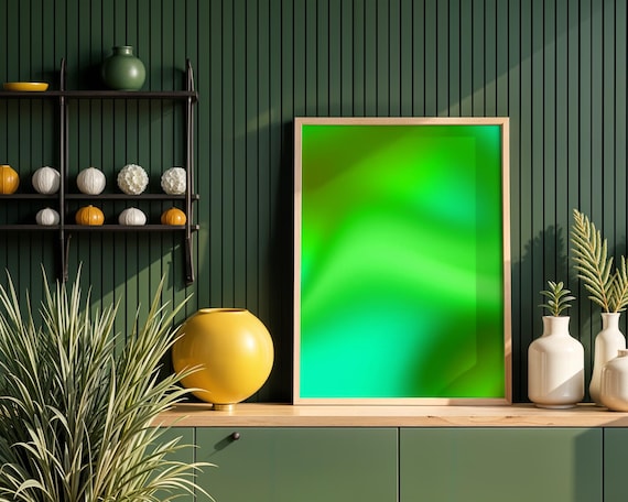 Neon Green Aura Gradient Art Print, Y2k Ethereal Energy