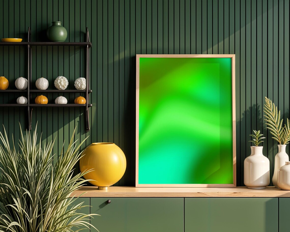 Neon Green Aura Gradient Art Print, Y2k Ethereal Energy