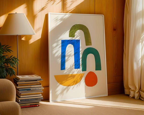 Modern Abstract Arches Art Print Colorful Organic Shapes Poster Blue Green Yellow Minimalist Wall Decor Mid Century Eclectic Home