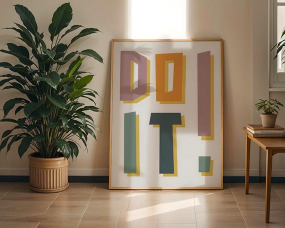 Do It Typography Art Print Retro Mid Century Motivational Poster Bold Geometric Office Wall Decor Cool Preppy Dorm Gift Idea