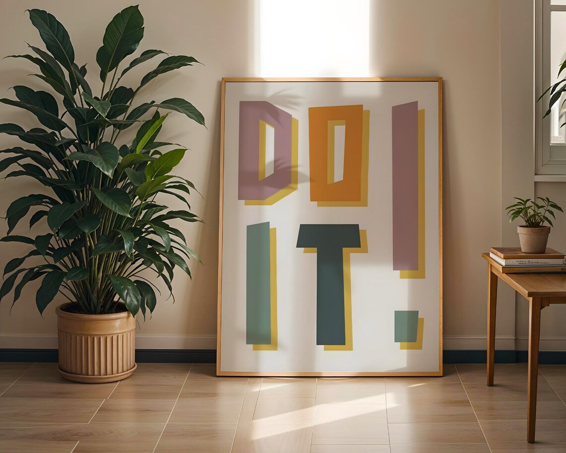 Do It Typography Art Print Retro Mid Century Motivational Poster Bold Geometric Office Wall Decor Cool Preppy Dorm Gift Idea