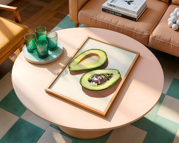 Fun Green Disco Ball Avocado Retro Mirror Fruit Kitchen Poster