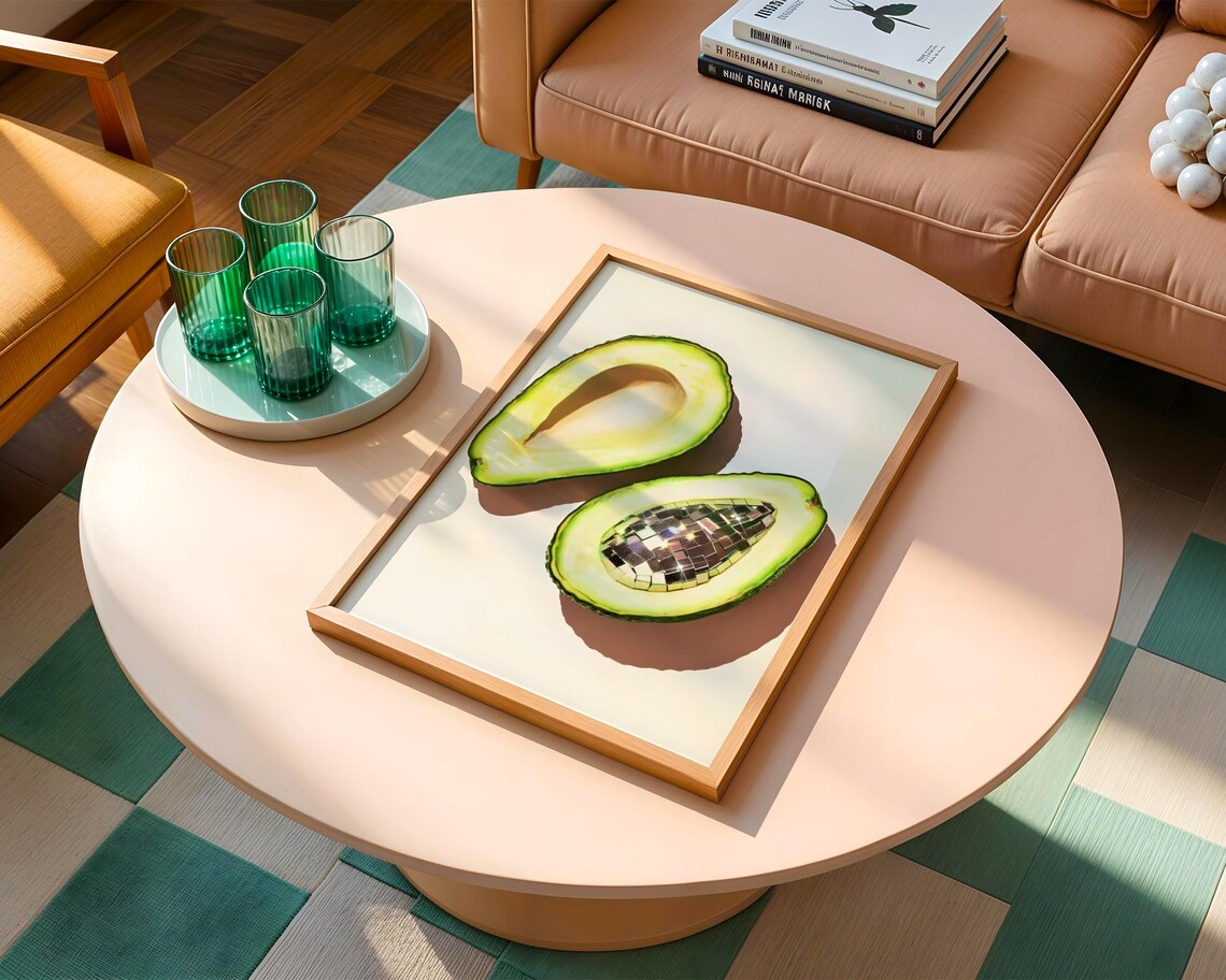 Fun Green Disco Ball Avocado Retro Mirror Fruit Kitchen Poster