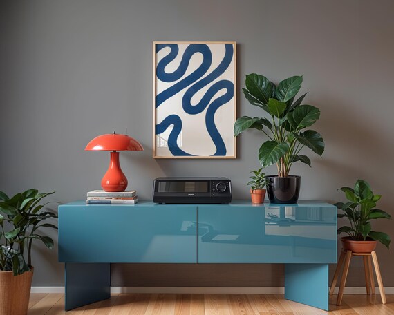 Cobalt Blue Wave Abstract Minimalist Ocean Flow Modern Art Poster