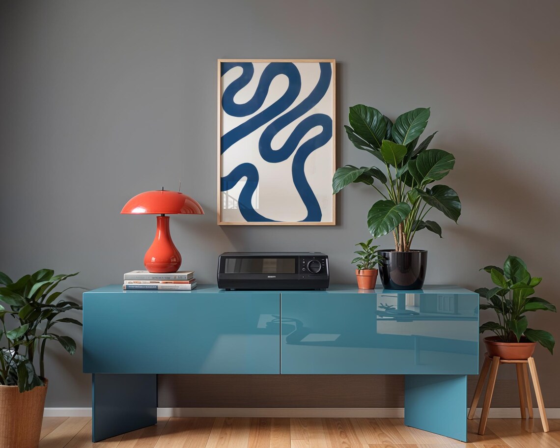 Cobalt Blue Wave Abstract Minimalist Ocean Flow Modern Art Poster