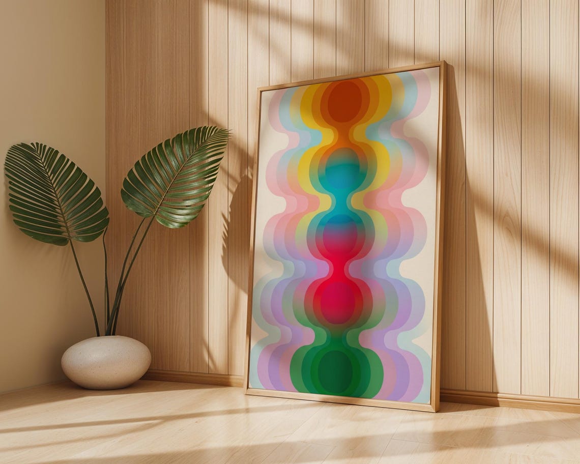 70s Retro Wave Psychedelic Wavy Circles Rainbow Gradient Poster