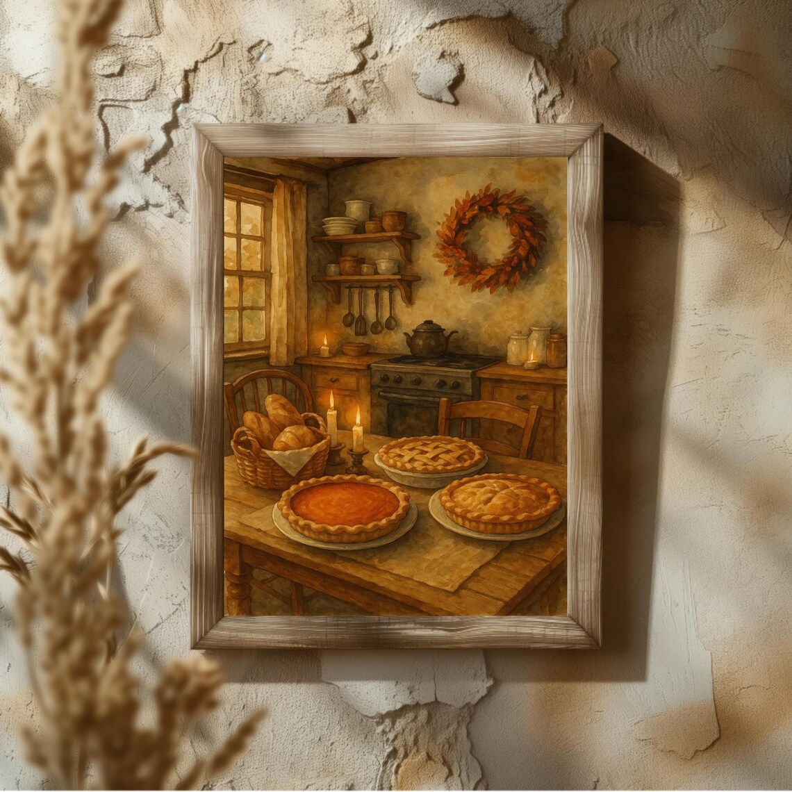 Rustic Thanksgiving Kitchen Pies Poster, Farmhouse