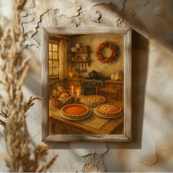 Rustic Thanksgiving Kitchen Pies Poster, Farmhouse