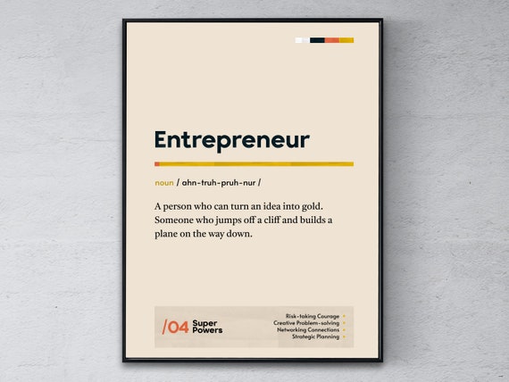Entrepreneur Definition Poster Businessperson Graduation Print Funny Modern Office Gift Innovator Coworker Wall Art
