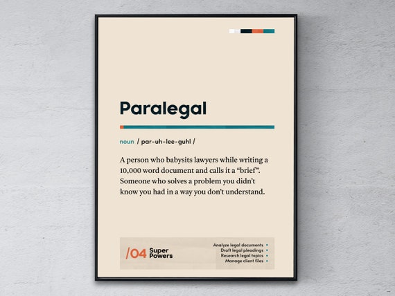 Paralegal Definition Poster Legal Assistant Coworker Wall Art Funny Modern Office Gift Secretary Graduation Print