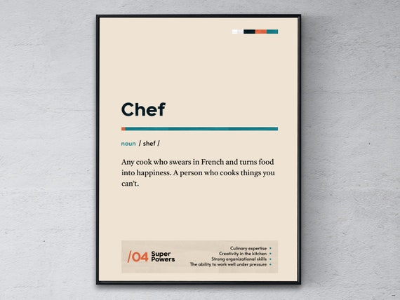 Chef Definition Poster Culinary Artist Coworker Wall Art Funny Modern Office Gift Cook Graduation Print