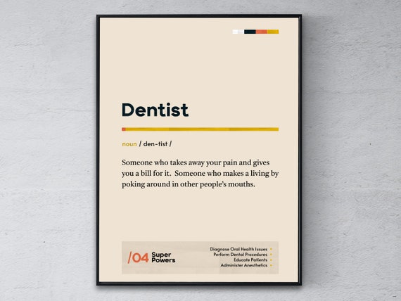 Dentist Definition Poster Oral Surgeon Graduation Print Funny Modern Office Gift Endodontist Coworker Wall Art