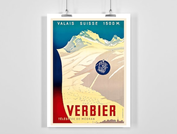 Verbier Valais Switzerland Vintage Ski Travel Poster
