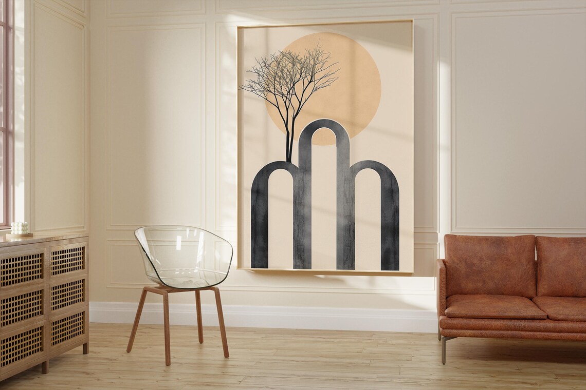 Minimalist Tree Silhouette With Arch And Sun - Image 2
