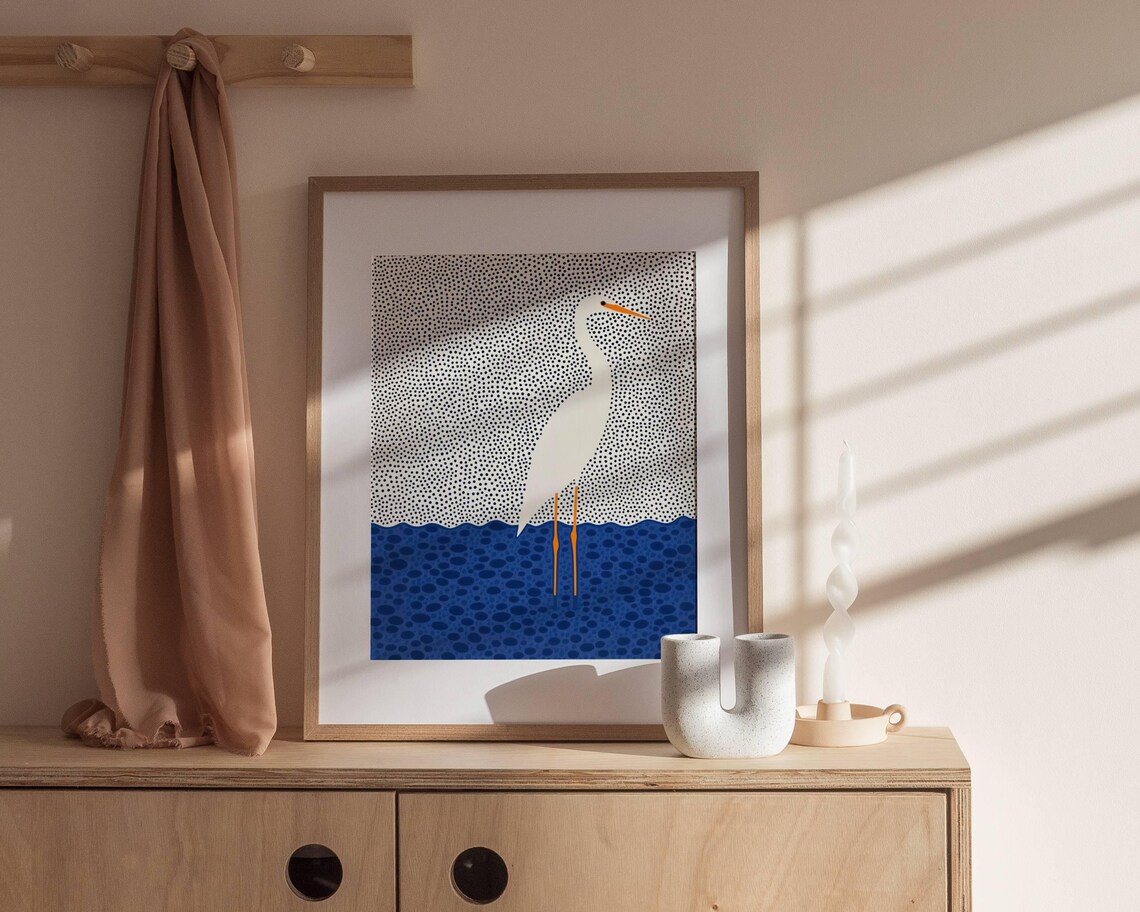 Minimalist Egret, Traditional Travel Poster - Image 2