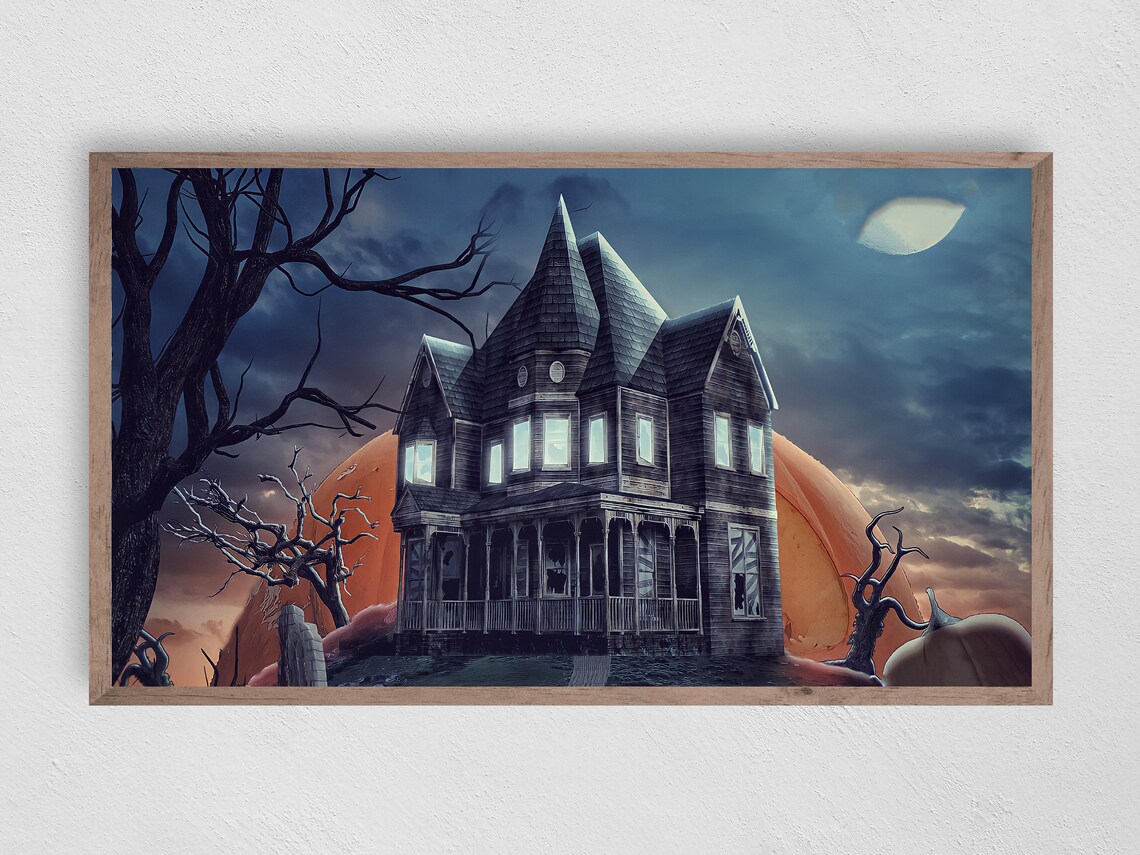 Halloween Haunted House Art Print, Spooky Decor