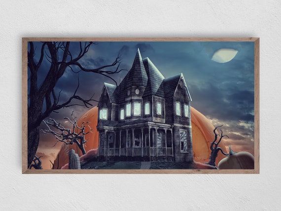Halloween Haunted House Art Print, Spooky Decor