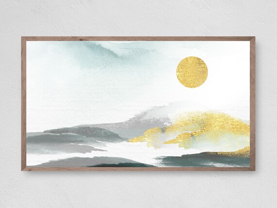 Golden Sunrise Abstract Art, Nature Landscape Print