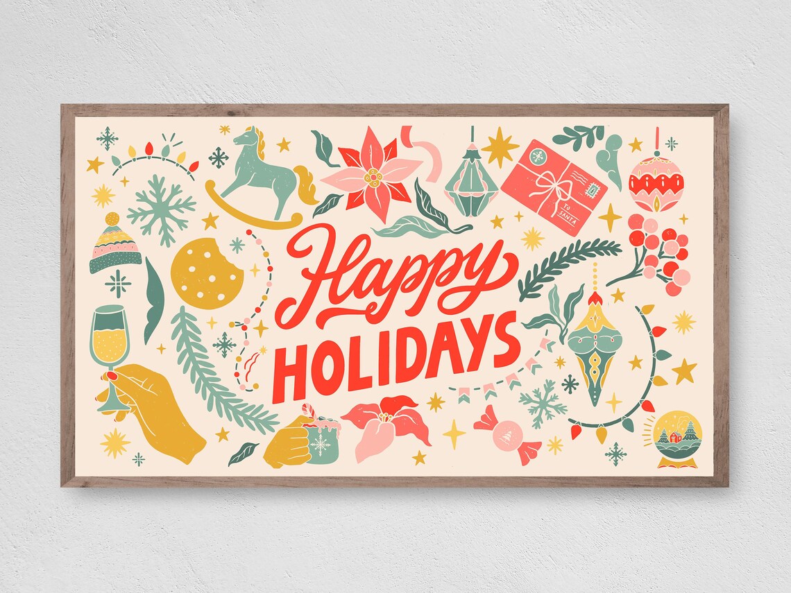 Christmas Retro Happy Holidays Travel Poster