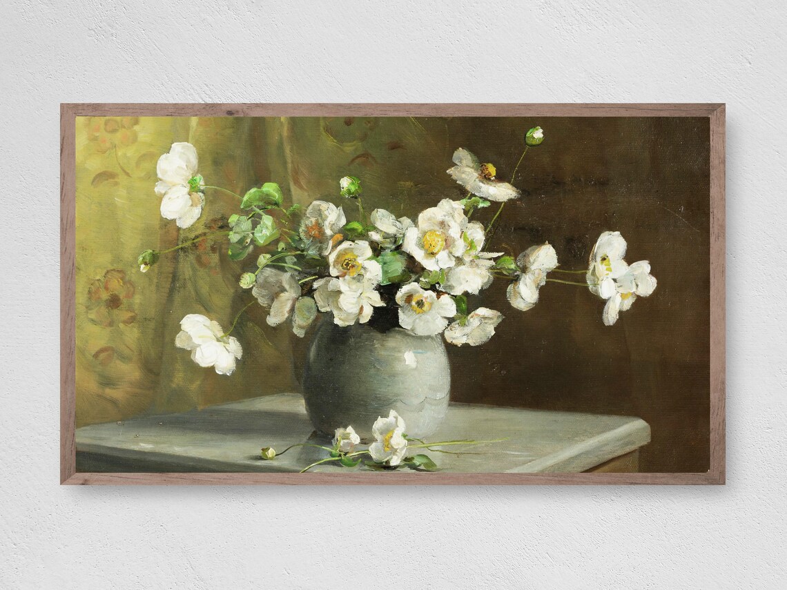 White Flowers In A Vase Art Print, Classic Floral