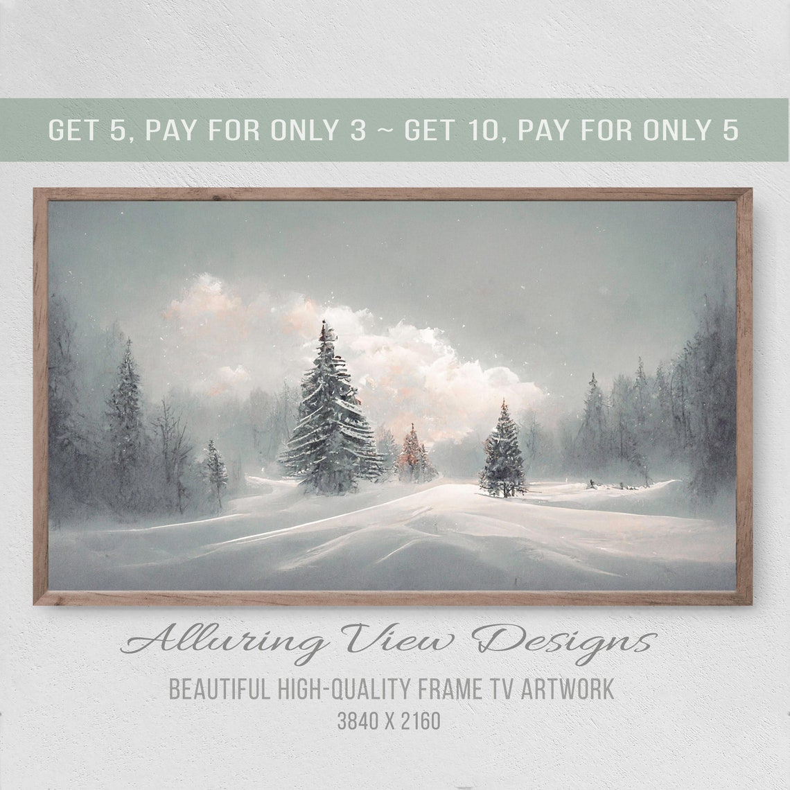 Snowy Pine Forest Winter Landscape Soft Muted Painting Poster