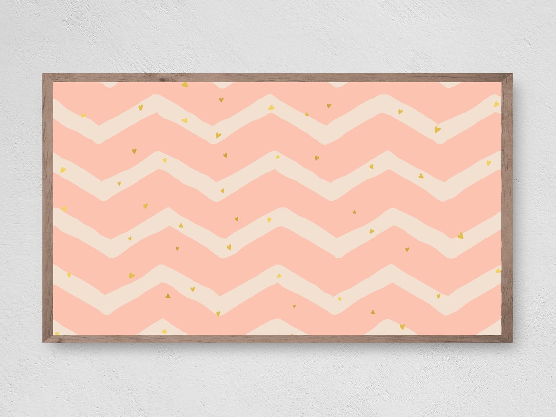 Pink Chevron Tiny Gold Hearts Valentine Day Pattern Wall Art