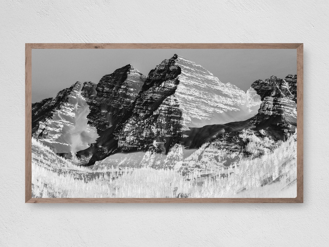 Black and White Snowy Mountain Peaks Dramatic Alpine View Poster